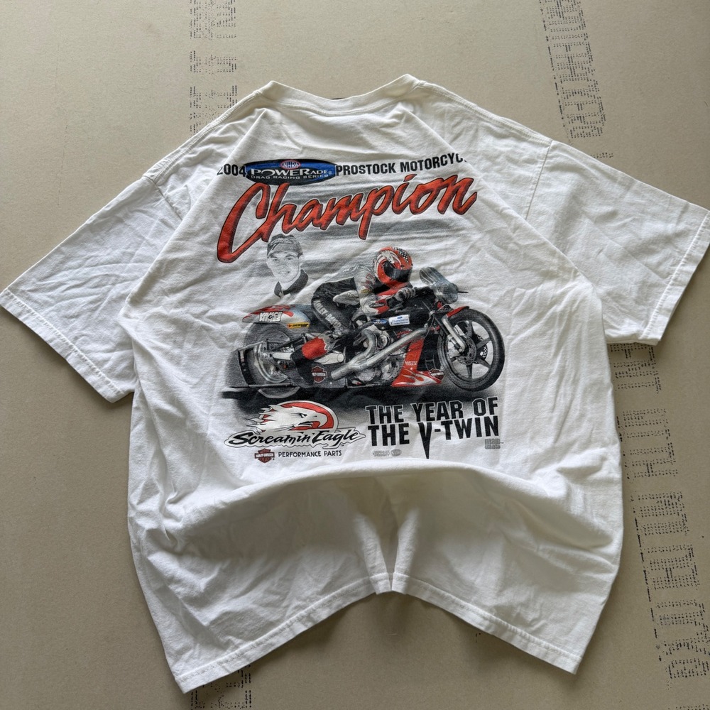 Vintage Harley Davidson 2004 NHRA Screamin Eagle Motorcycle Champion T-Shirt - Picture 2 of 6